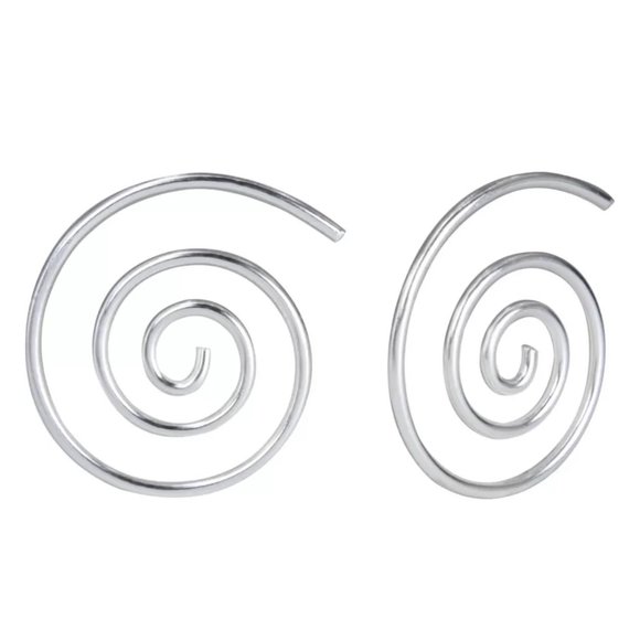 92.5 Sterling Silver Spiral Hoop Earrings Minimalist Jewelry - Picture 1 of 8